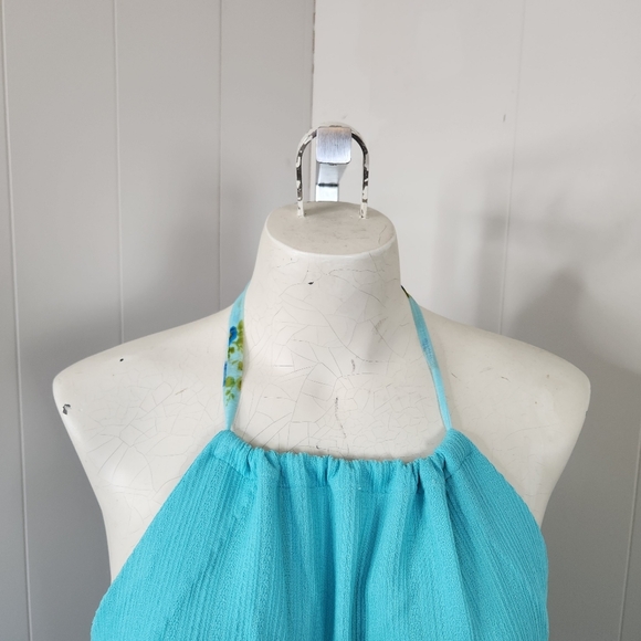 Vintage Blue Floral Halter Maxi Dress 60s 70s Boho Bohemian Hippie Romantic - Picture 7 of 10